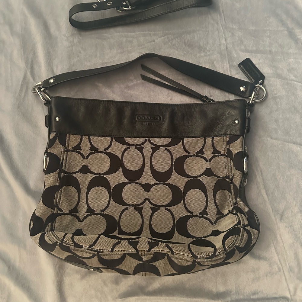 Coach Black and Gray Signature Shoulder Bag